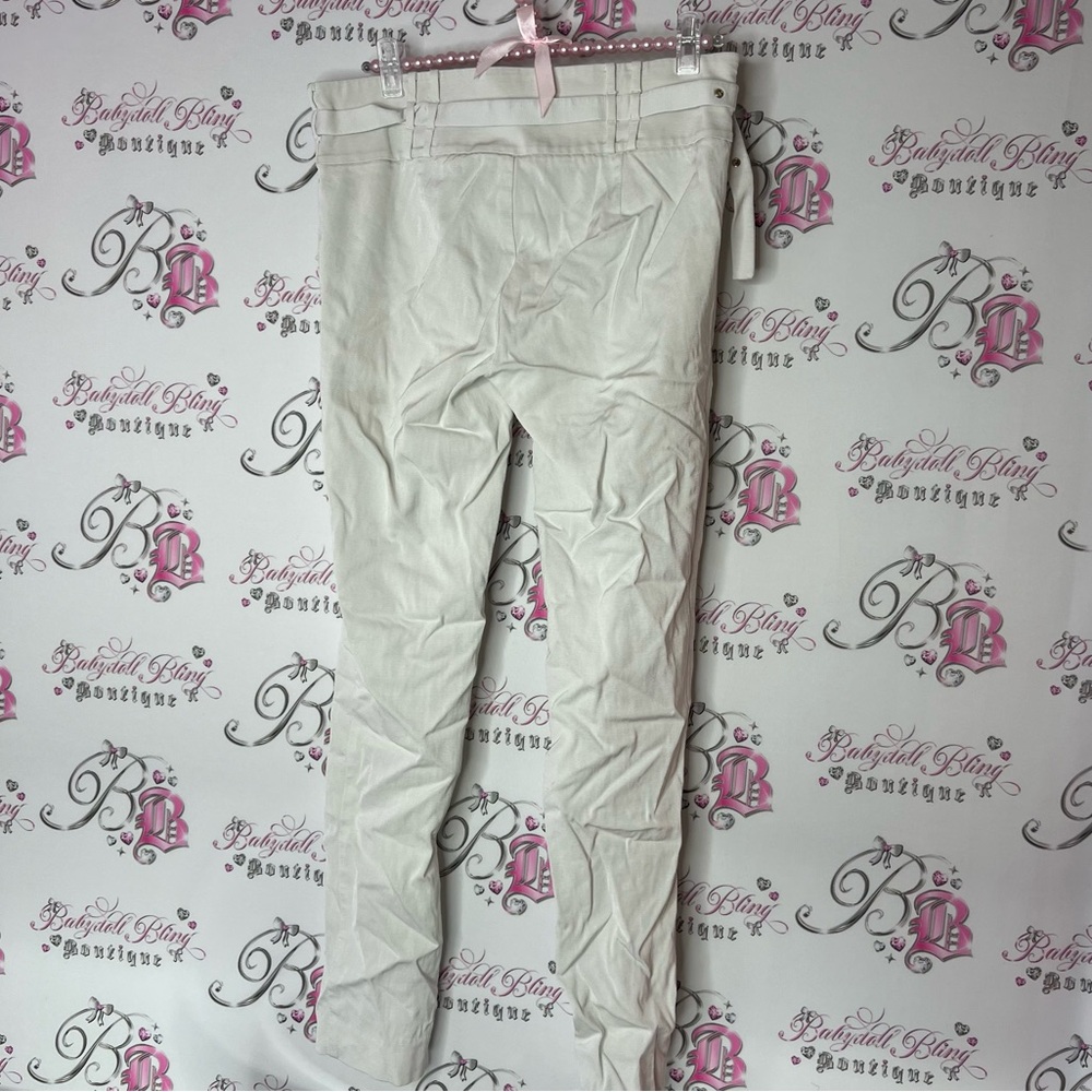 Guess by Marciano Pants white cream belted silver details zip up side stretchy - Picture 6 of 8